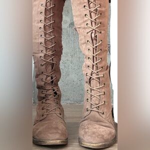 Lace-Up Tan Over The Knee Thigh High Boots Size 10
